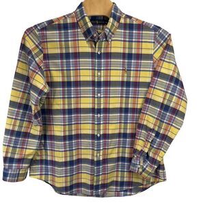 Ralph Lauren Shirt Mens SZ XL Multicolor Plaid L/S Cotton Oxford Brown Pony Logo